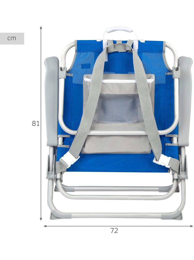 Silla playa mochila 55x66x86 cm 110 kg c/ cojín, bolsa y bolsillo aktive Azul - Kiabi