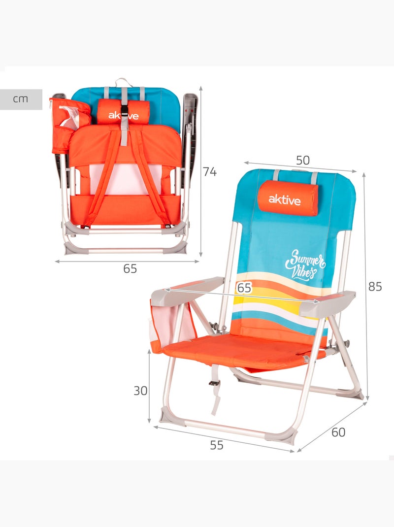 Silla playa multiposición 50x60x85 cm con bolsillos aktive Multicolor - Kiabi