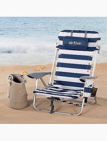 Silla playa plegable baja mochila 4 posiciones c/cojín y bolsillo aktive