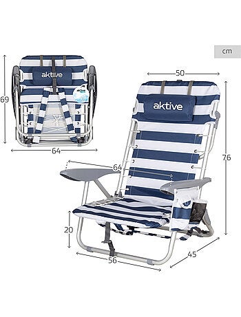 Silla playa plegable baja mochila 4 posiciones c/cojín y bolsillo aktive