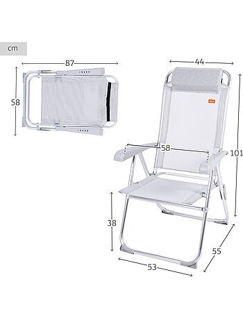 Silla plegable camping antivuelco y multiposición con cojín aktive