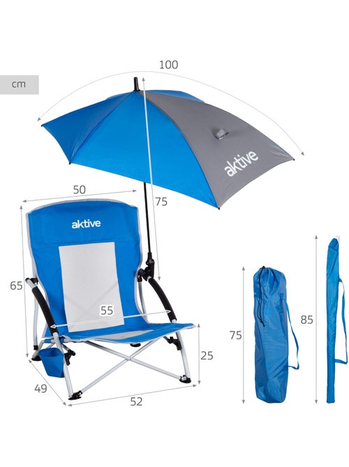 Silla plegable con sombrilla y posavasos 50x49x65 cm aktive - Kiabi