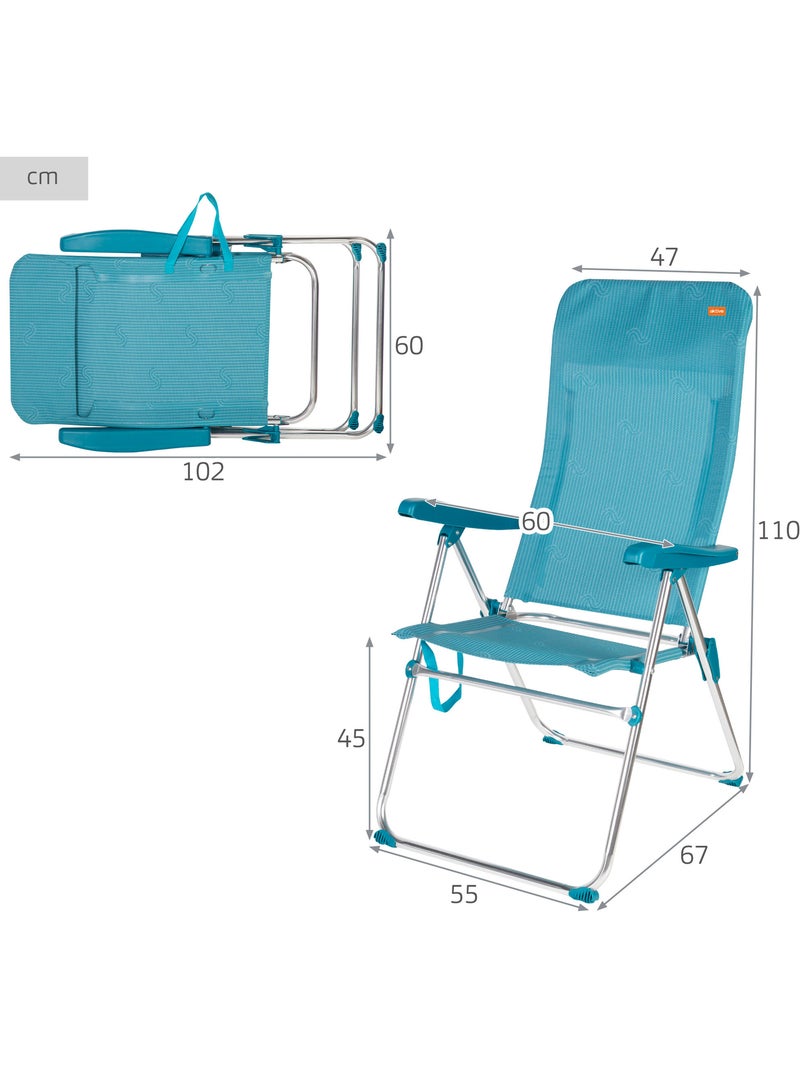 Silla plegable de playa alta multiposición 47x67x110 cm con asa aktive Azul - Kiabi