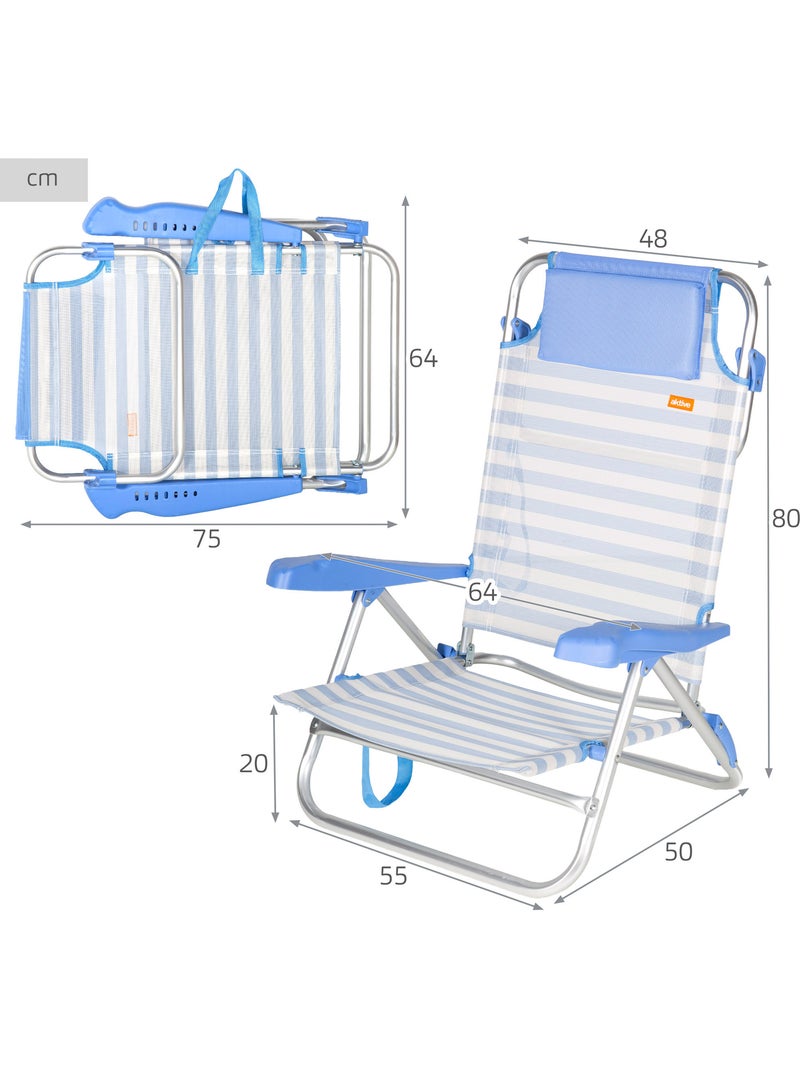 Silla plegable de playa multiposición 48x50x80 cm con asa aktive Azul Blanco - Kiabi