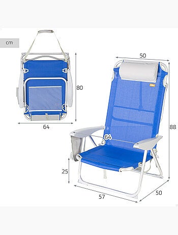 Silla plegable de playa multiposición 50x50x88 cm con bolsillos, cojín y asa aktive