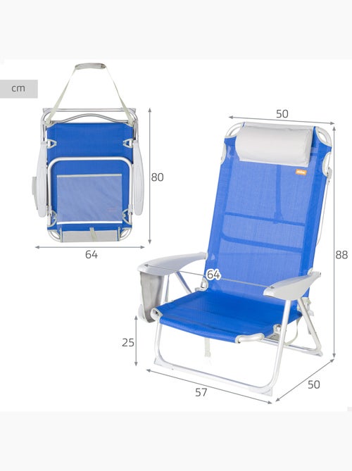 Silla plegable de playa multiposición 50x50x88 cm con bolsillos, cojín y asa aktive - Kiabi Silla plegable de playa multiposición 50x50x88 cm con bolsillos, cojín y asa aktive - Kiabi