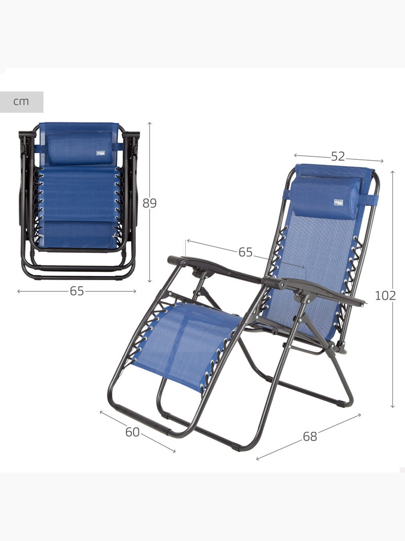 Silla plegable jardín gravedad cero 2 posiciones Aktive Azul - Kiabi
