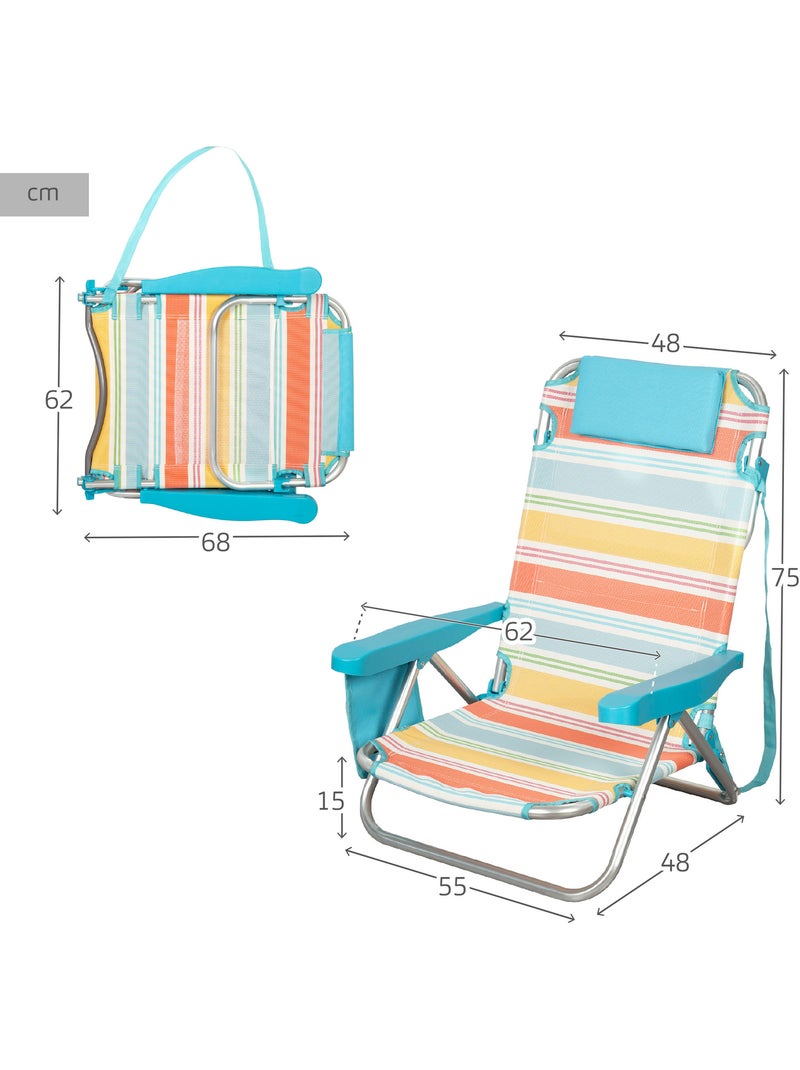 Silla plegable playa 48x48x75 cm 5 posiciones con bolsillo lateral aktive Multicolor - Kiabi