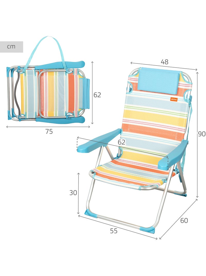 Silla plegable playa 5 posiciones 48x60x90 cm con cojín aktive Multicolor - Kiabi