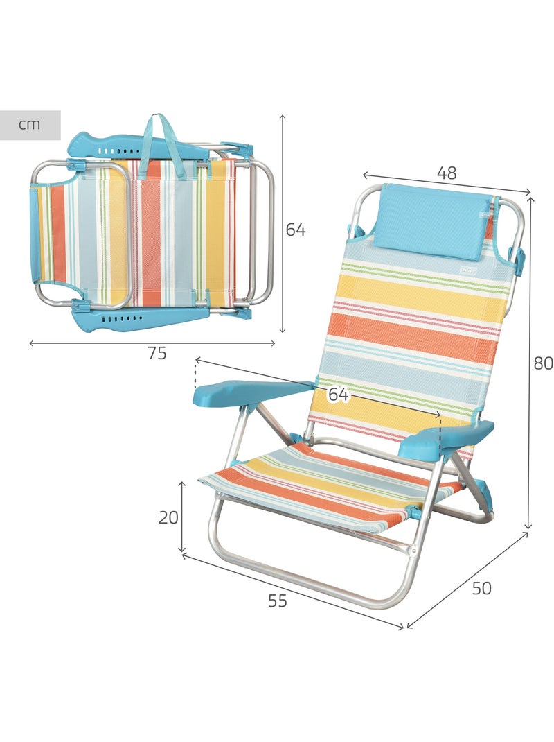 Silla plegable playa 8 posiciones 50x48x80 cm aktive Multicolor - Kiabi