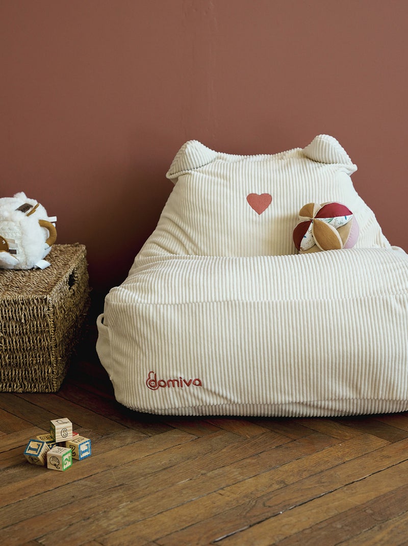Sillón infantil de terciopelo con orejas de felino Crema - Kiabi
