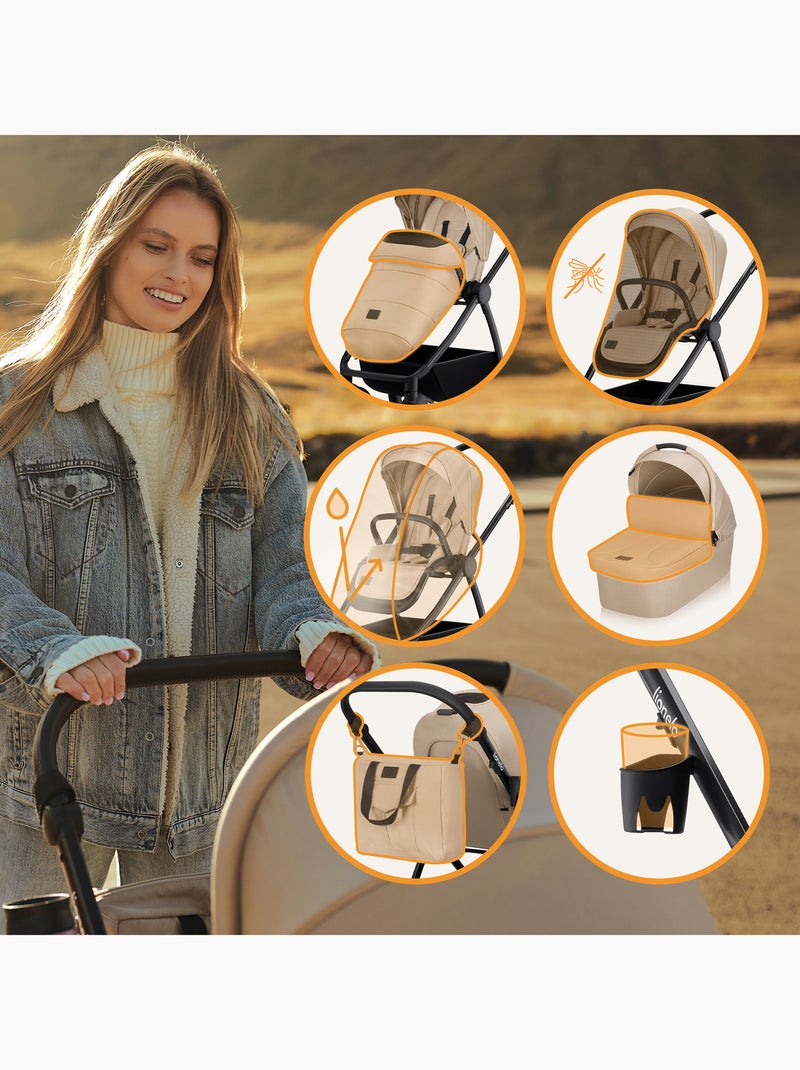 Sistema de viaje 2 en 1 LIONELO Meril - Hasta 22 kg - Incluye cochecito, capazo, bolso y accesorios Beige - Kiabi