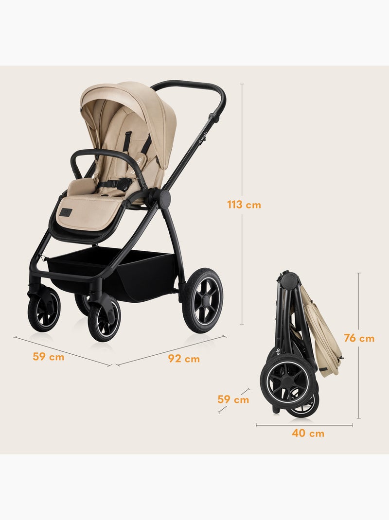 Sistema de viaje 2 en 1 LIONELO Meril - Hasta 22 kg - Incluye cochecito, capazo, bolso y accesorios Beige - Kiabi