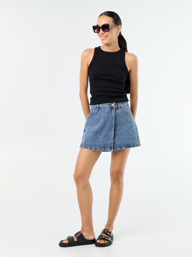 Skort vaquero de talle alto Azul - Kiabi