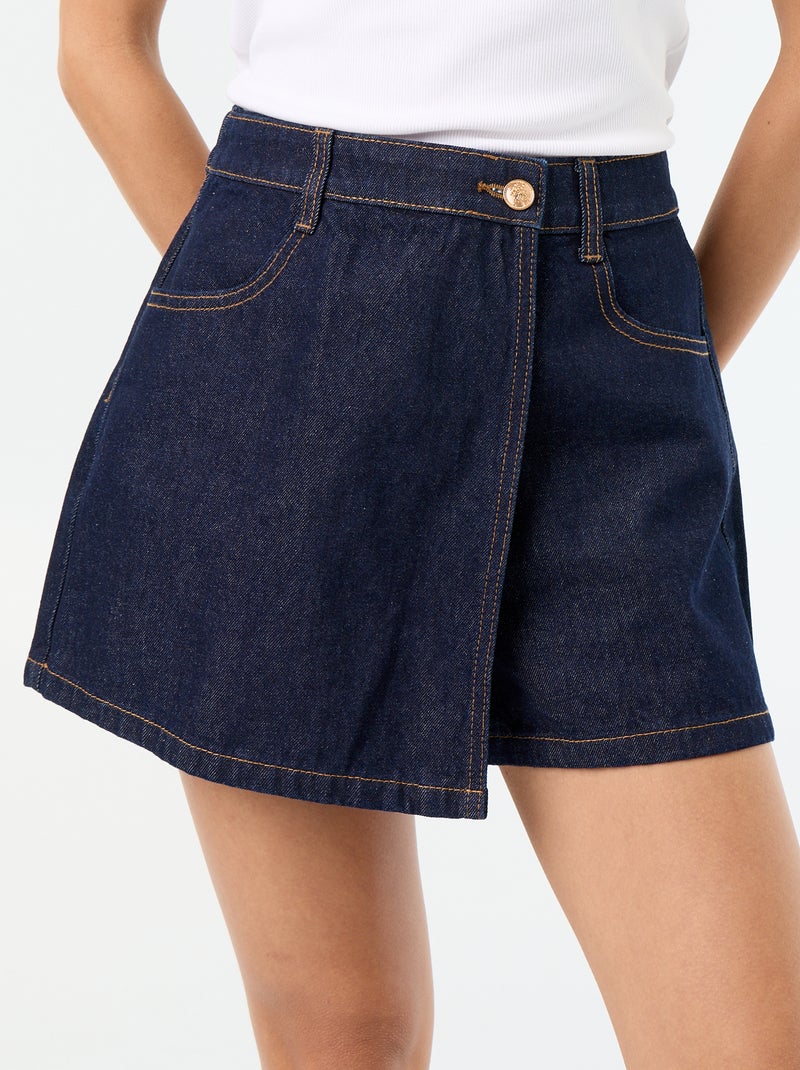 Skort vaquero de talle alto Azul - Kiabi