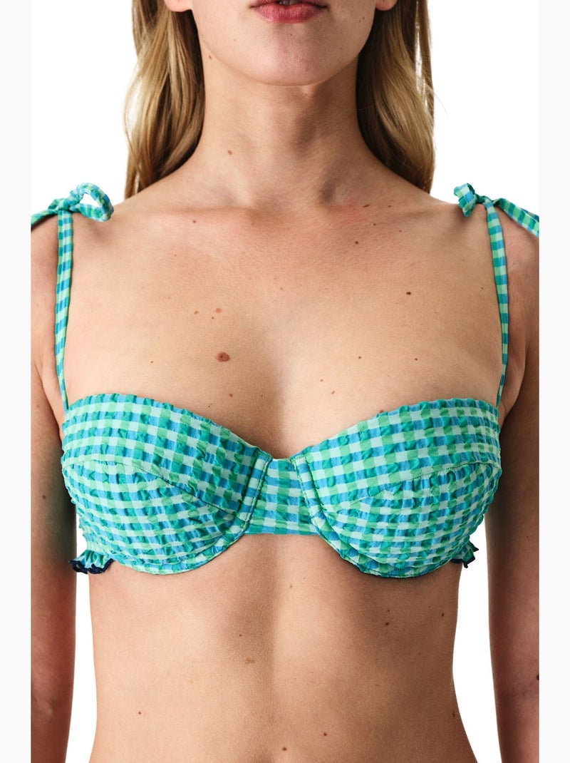 Slainie parte de arriba de bikini con aro, estampado vichy y volantes penti Verde menta - Kiabi