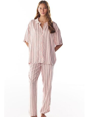 Sleep mode conjunto de pijama a rayas con camisa de manga corta y pantalón penti