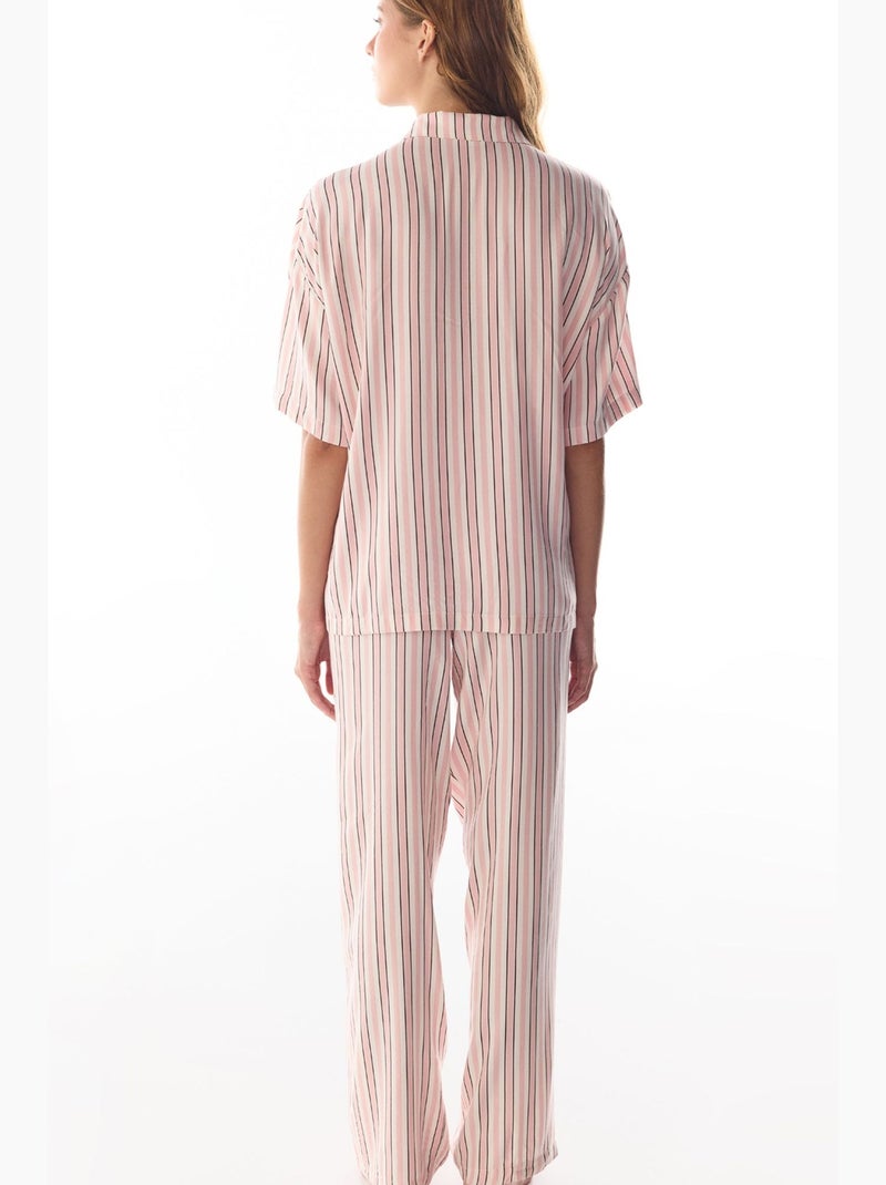 Sleep mode conjunto de pijama a rayas con camisa de manga corta y pantalón penti Rosa/Blanco - Kiabi