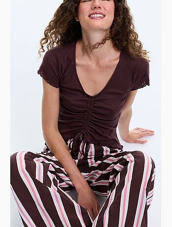 Sleep mode conjunto de pijama de rayas de manga corta penti