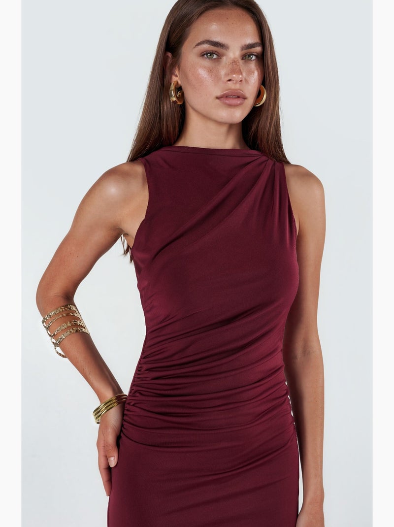 Slim fit midi dress with crew neck hiccup Rojo burdeos - Kiabi