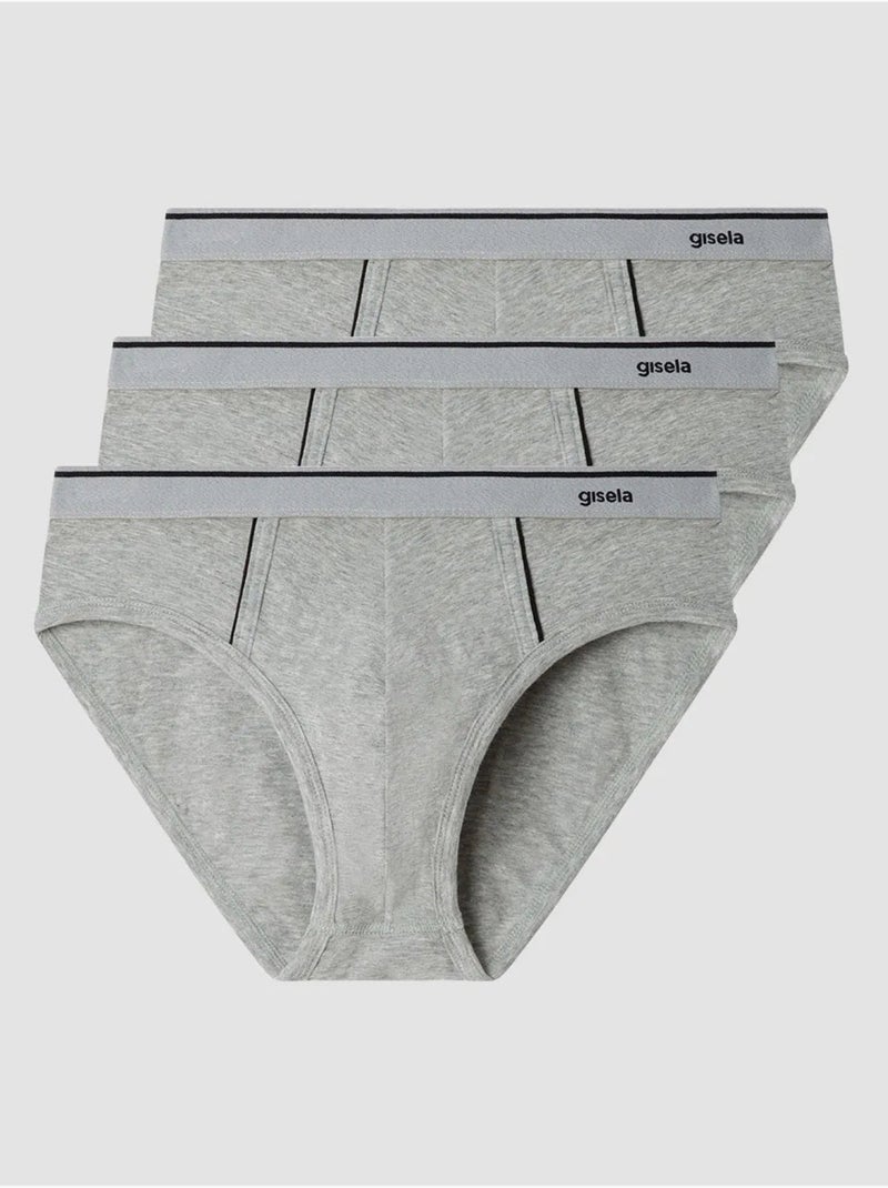 Slip cintura el?stica con logotipo, de algod?n hipoalerg?nico Gris jaspeado - Kiabi
