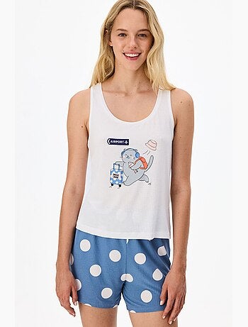 Snooze cruise conjunto de pijama corto con estampado de gato penti
