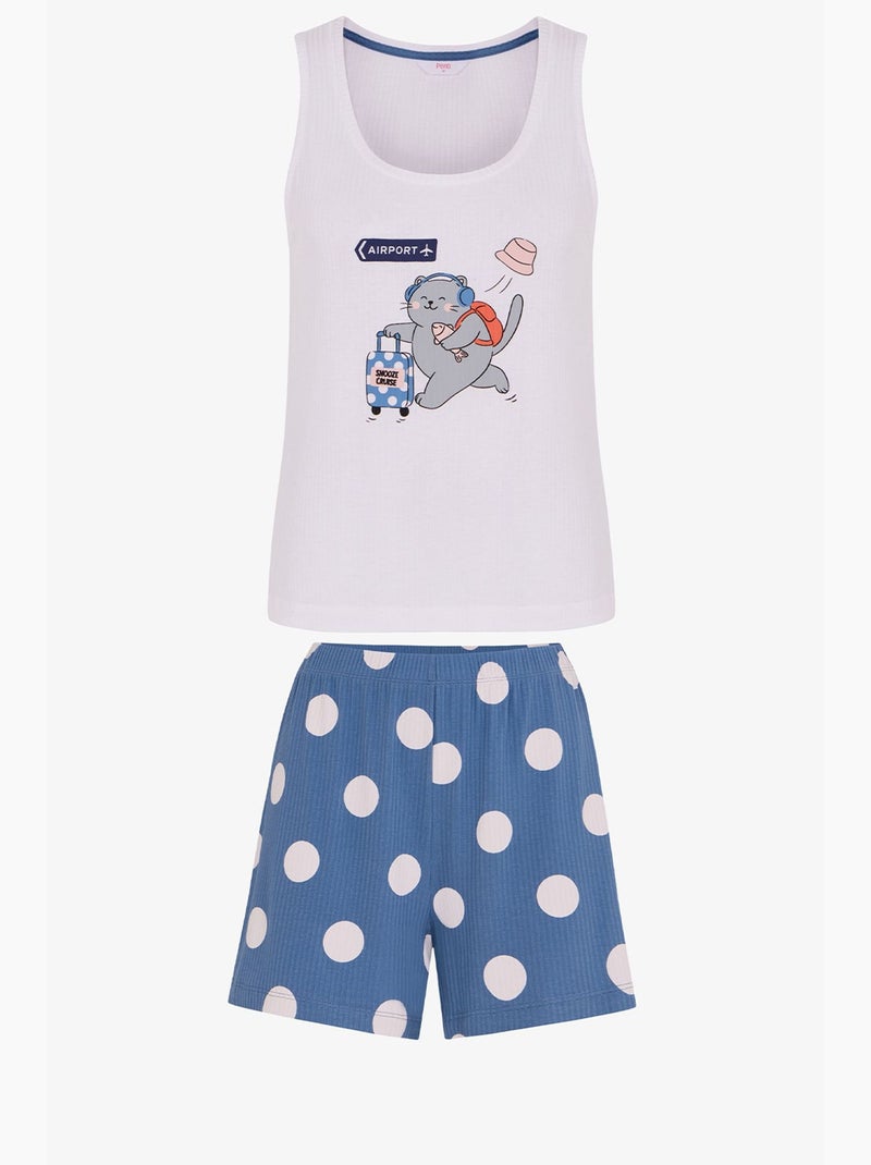 Snooze cruise conjunto de pijama corto con estampado de gato penti Blanco - Kiabi