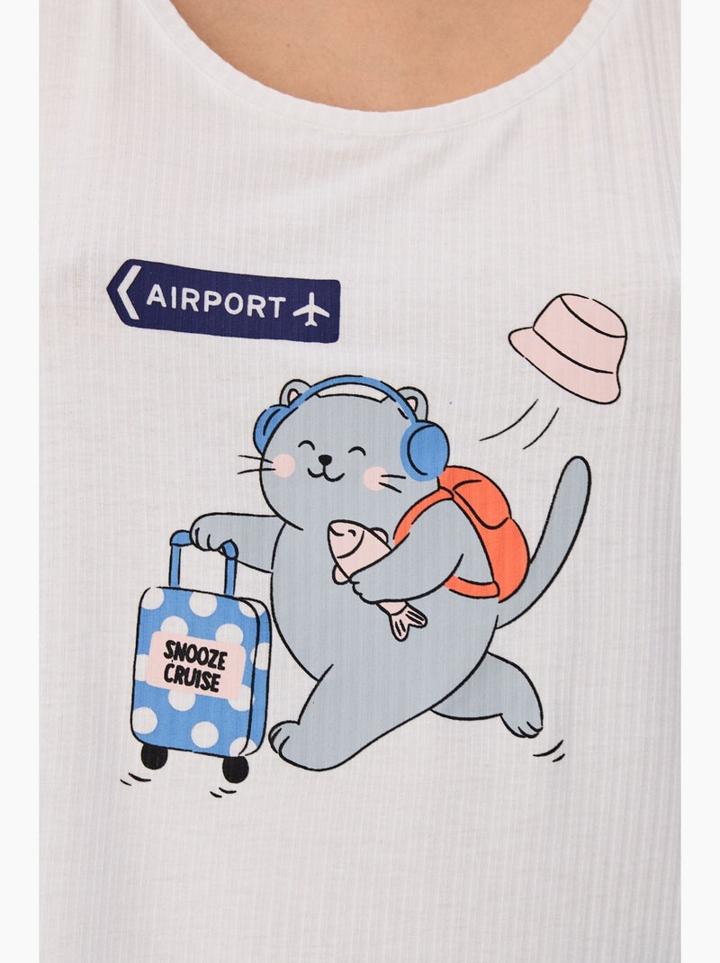 Snooze cruise conjunto de pijama corto con estampado de gato penti Blanco - Kiabi