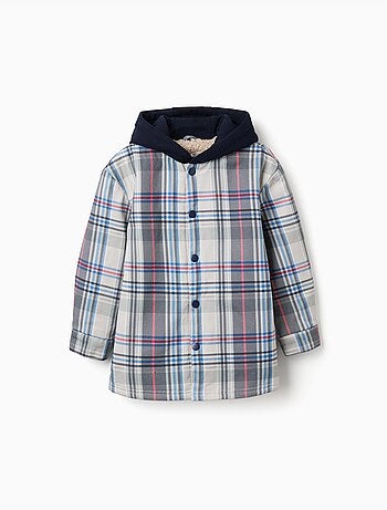 Sobrecamisa a cuadros con capucha y forro de sherpa