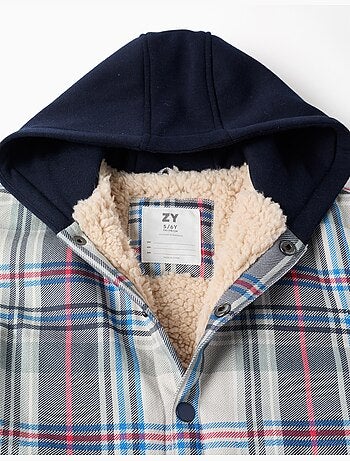 Sobrecamisa a cuadros con capucha y forro de sherpa
