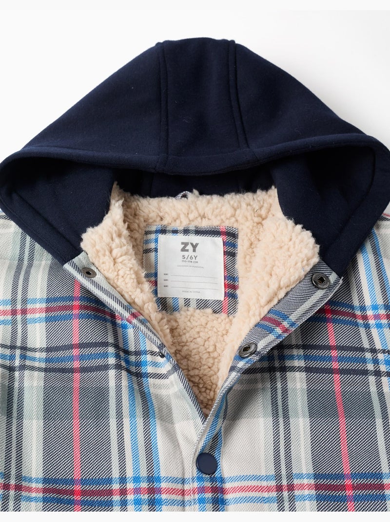 Sobrecamisa a cuadros con capucha y forro de sherpa Azul Azul - Kiabi