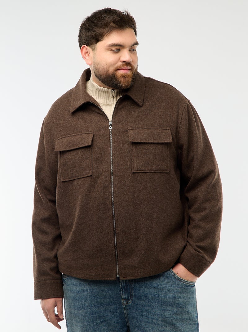 Sobrecamisa con abertura de cremallera y bolsillos con solapa Marron - Kiabi