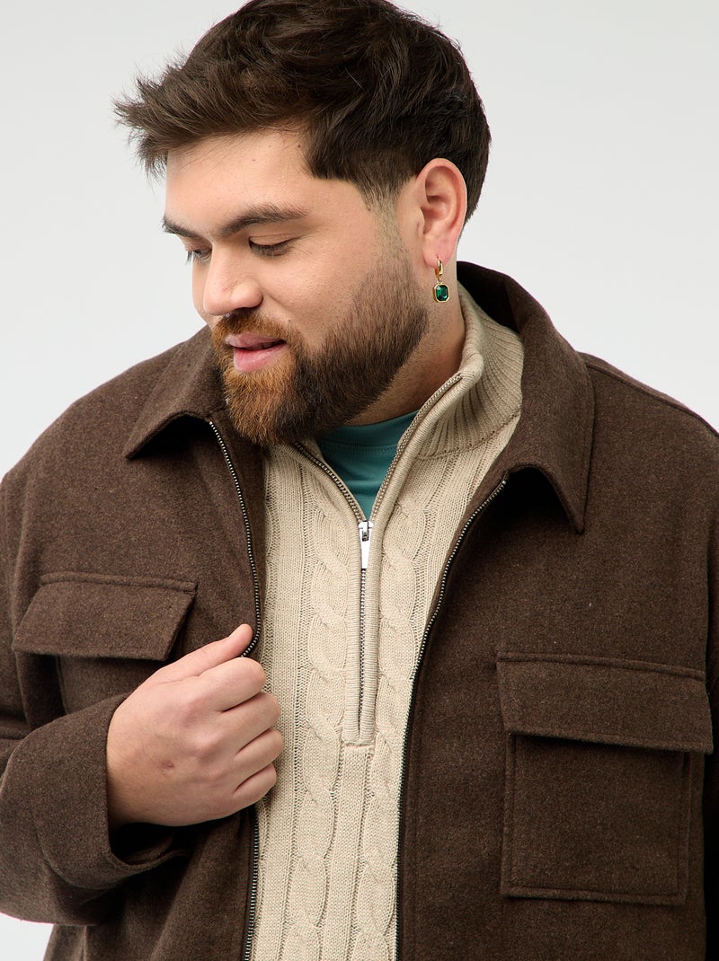Sobrecamisa con abertura de cremallera y bolsillos con solapa Marron - Kiabi