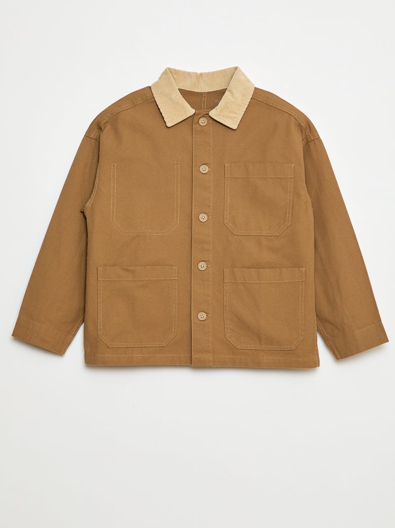 Sobrecamisa con cuello de canalé Beige - Kiabi
