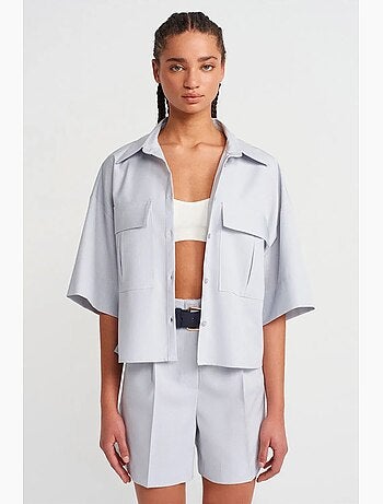Sobrecamisa de crepé cropped oversize dilvin