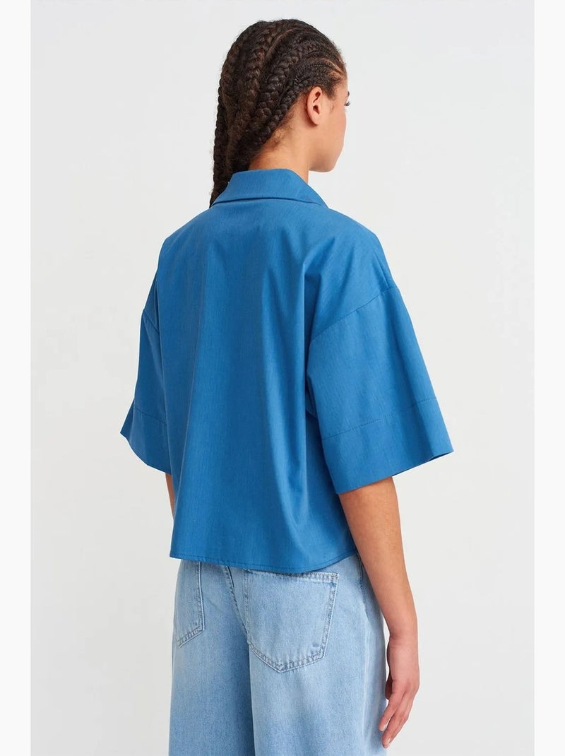 Sobrecamisa de crepé cropped oversize dilvin Azul eléctrico - Kiabi