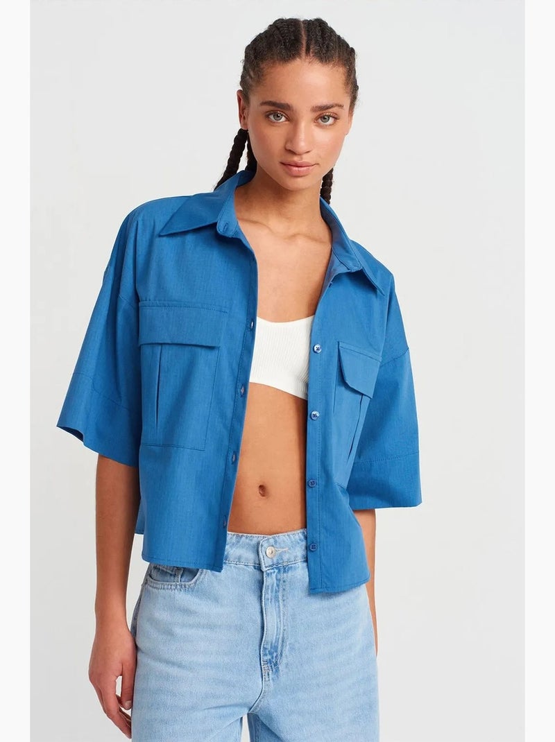 Sobrecamisa de crepé cropped oversize dilvin Azul eléctrico - Kiabi