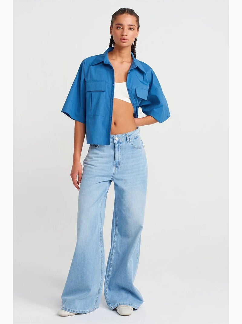 Sobrecamisa de crepé cropped oversize dilvin Azul eléctrico - Kiabi