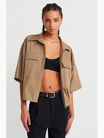 Sobrecamisa de crepé cropped oversize dilvin