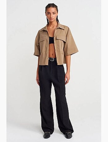 Sobrecamisa de crepé cropped oversize dilvin