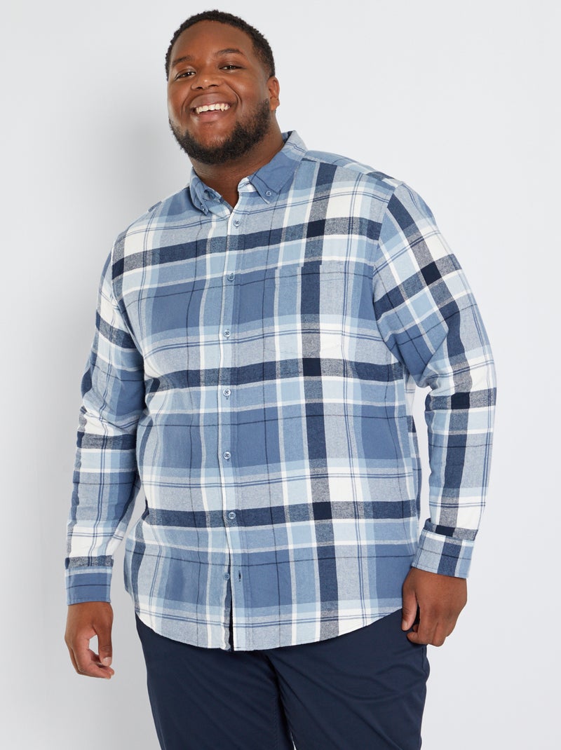 Sobrecamisa de cuadros de franela AZUL - Kiabi
