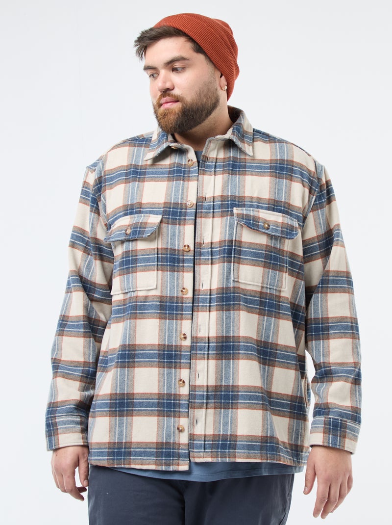 Sobrecamisa de cuadros de franela de algodón Beige - Kiabi