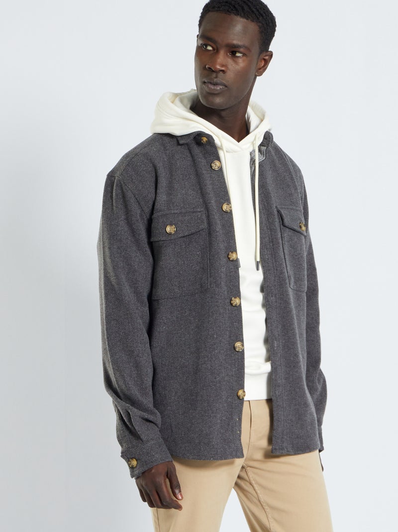 Sobrecamisa de cuadros de franela GRIS - Kiabi