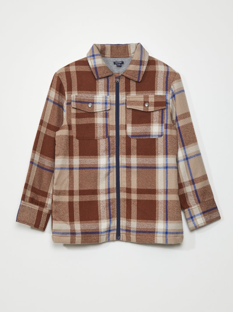 Sobrecamisa de cuadros de franela MARRON - Kiabi