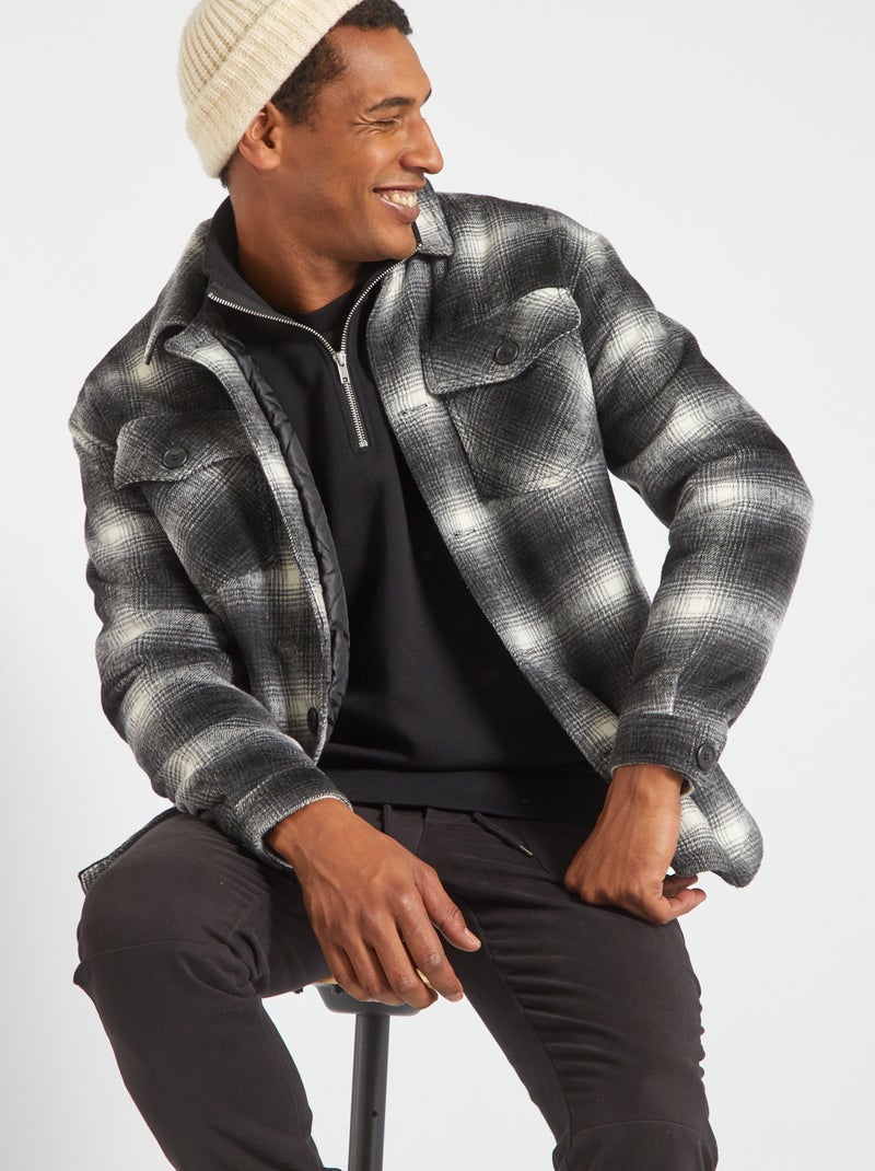 Sobrecamisa de cuadros de franela NEGRO - Kiabi