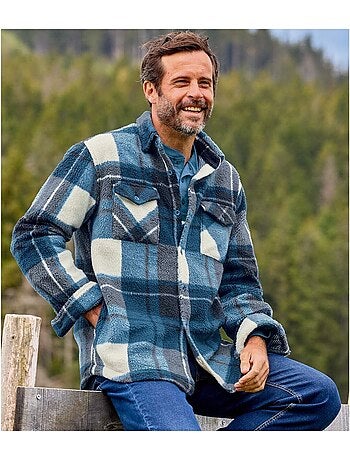Sobrecamisa de cuadros de sherpa con cuello de puntas libres