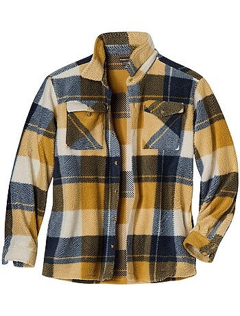 Sobrecamisa de cuadros de sherpa con cuello de puntas libres y 4 bolsillos