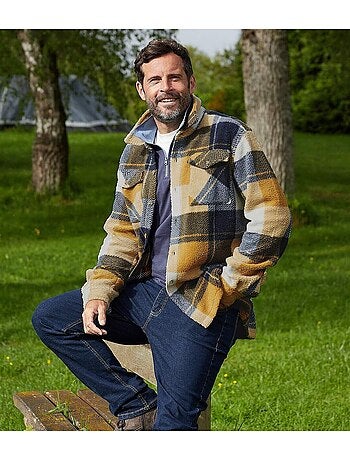 Sobrecamisa de cuadros de sherpa con cuello de puntas libres y 4 bolsillos
