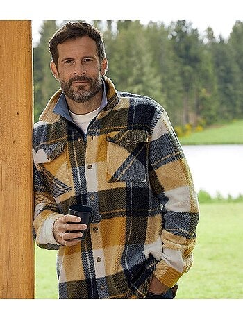 Sobrecamisa de cuadros de sherpa con cuello de puntas libres y 4 bolsillos