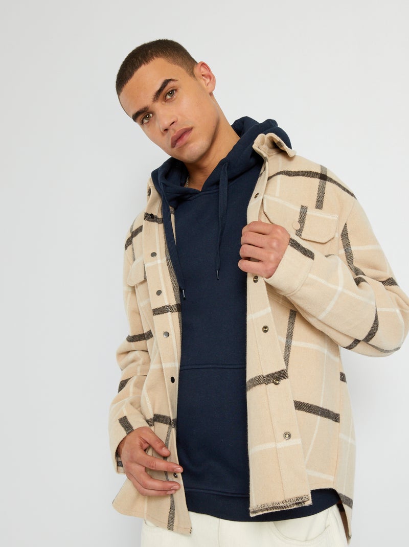 Sobrecamisa de fieltro a cuadros cuadros beige - Kiabi